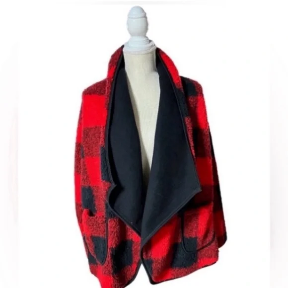 Sonoma fleece jacket Buffalo plaid open front - Picture 1 of 5